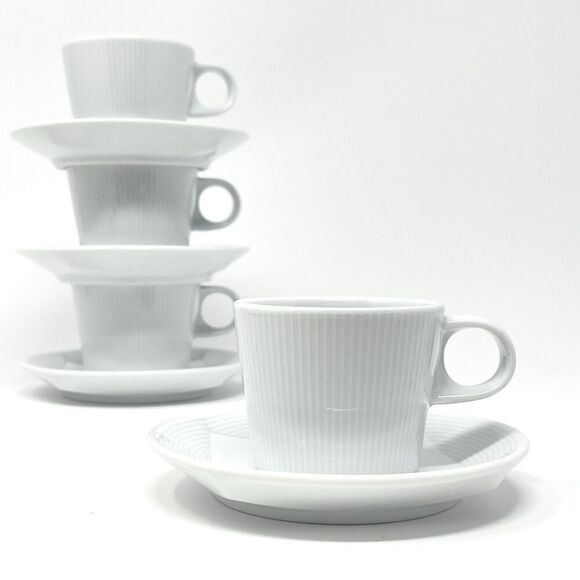 Wedgwood Restaurantware Espresso Demitasse Cups Saucers White Modern Set Of 4 - Picture 1 of 9